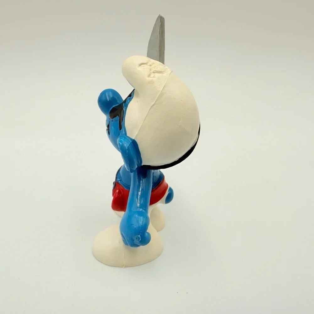 Vintage by Bully West Germany Peyo Pirate Smurf Figure with Sword Eye Patch PVC